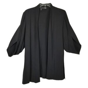 Eileen Fisher Womens Silk Black Open Front Cardigan Jacket Size Small 1/2 Sleeve